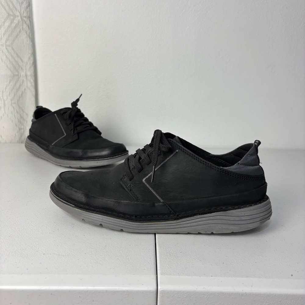 Clarks Mens Brahnz Black Leather Oxford Sneakers 8.5 Gorpcore Tech Casual Shoes